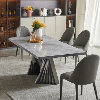 Изготовленный на заказ итальянский обеденный стол из светлой каменной плиты, комната для образцов, обеденный стол для небольшой семьи, стол для переговоров в домашнем магазине Изображение 2