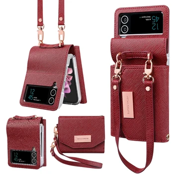 Кожаный бумажник Vietao z флип чехол для телефона samsung galaxy z flip3 flip4 5g ремешок-шнурок для мобильного телефона, сумка-кошелек Изображение 2
