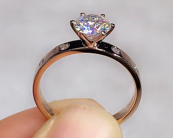 Кольцо из настоящего розового золота 14 карат, женское обручальное кольцо на годовщину помолвки, обручальное кольцо с круглым бриллиантом муассанитом, Классическое модное кольцо 1 2 3 4 5 Карат Изображение 2
