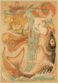 Корейская классическая мультяшная иллюстрация, ретро Крафт-плакат, Декоративная наклейка на стену, домашний бар, художественные плакаты, декор Изображение 2