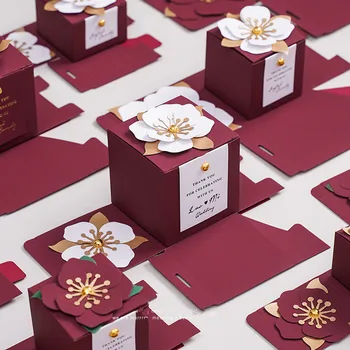 коробка для драже с цветами на свадьбу, изысканная коробка для шоколада с цветами, Праздничная вечеринка, банкет, Юбилейный торт, коробки и упаковка Изображение 2