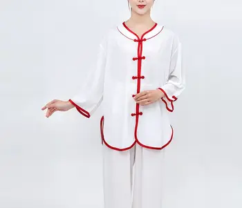 костюм тайцзи с коротким рукавом, манжета на семь рукавов, женская летняя форма тайцзи тайцзи, костюмы кунг-фу, одежда для выступлений в боевых искусствах Изображение 2