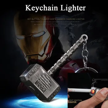 Креативная ветрозащитная USB-электрическая перезаряжаемая зажигалка Thor Hammer из цинкового сплава, беспламенная зажигалка-брелок для ключей, мужской подарок для курения Изображение 2