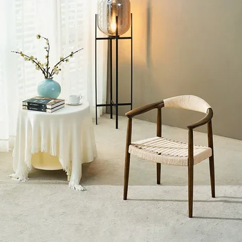 Кресло, плетеный из веревки стул, чайный столик и стул из массива дерева, новый обеденный стул в китайском стиле, дизайнерский стул для домашнего балкона Изображение 2