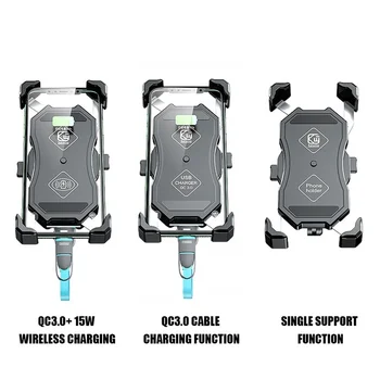 Кронштейн для крепления мобильного телефона с GPS, держатель беспроводного телефона мощностью 15 Вт для мотоцикла + USB-зарядное устройство 3.0 для телефона для путешествий на открытом воздухе Изображение 2