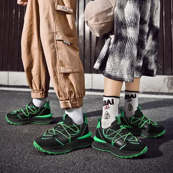 Кроссовки женские, пикантные зеленые туфли для пары, женские кроссовки с высоким берцем, качественные женские кроссовки на толстой платформе, мужские кроссовки Tenis Изображение 2