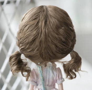 Кукольный парик Blythe с двумя хвостиками, короткий Кудрявый парик, светло-русый /коричневый / Красновато-коричневый, 5 цветов, Размер 10-11 дюймов Изображение 2