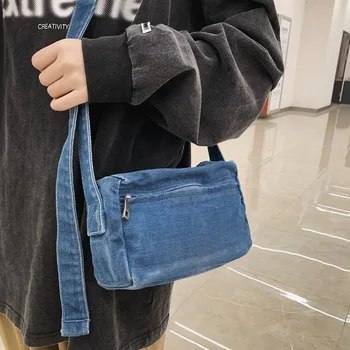 Мода 90-х годов Y2K Denim, маленький размер, боковая сумка для смартфона, винтажная текстильная ткань, тканевый мешочек, карман для сумки через плечо. Изображение 2