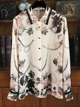 Модная женская блузка 2023, Изысканная шелковая рубашка с ароматным принтом, элегантные и молодежные женские блузки, женские роскошные топы, Марка Изображение 2