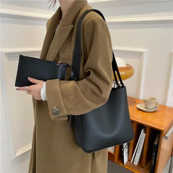 Модная кожаная сумка-тоут для женщин, сумка через плечо, сумки-портмоне 2023, Женская Простая дизайнерская сумка большой емкости. Изображение 2