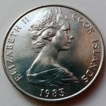 Монета островов Кука в 20 очков 1983 года британской королевы Диаметр 28 мм Абсолютно новая Изображение 2