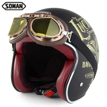 Мотоциклетный шлем Chopper Casco с защитными очками, винтажный шлем с открытым лицом, шлем Moto Capacetes de Motocicleta Изображение 2