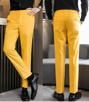 Мужские однотонные Костюмные брюки Деловые Облегающие Модельные брюки Офисные брюки Мужские Повседневные брюки 17 цветов Изображение 2