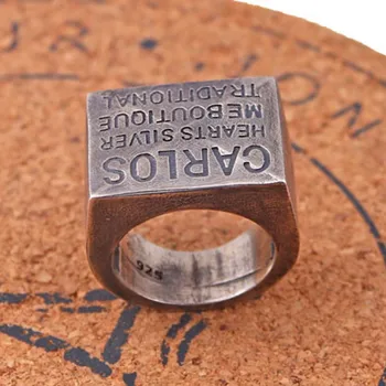 Мужское кольцо BOCAI из нового серебра 925 пробы ручной работы, то же самое старое квадратное кольцо с буквами, мужское серебряное кольцо Изображение 2