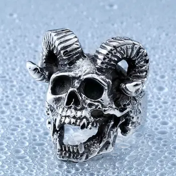 Мужское кольцо с черепом дьявола в стиле готический панк из нержавеющей стали, размер 7-15 Изображение 2