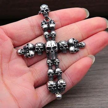 Мужское ожерелье с крестом и черепом в готическом темном стиле, индивидуальное модное ожерелье с крестом из нержавеющей стали, мужские ювелирные изделия, подарок Изображение 2