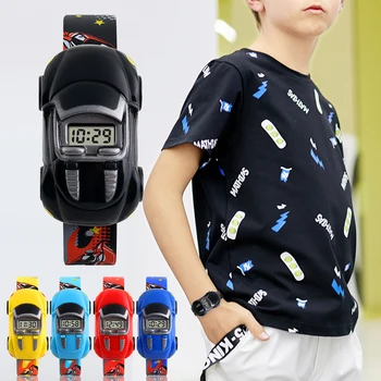 Мультяшный автомобиль Детские часы Игрушка для мальчика Детские Модные Электронные часы Инновационная игрушка в форме автомобиля Часы Детский Рождественский подарок Изображение 2