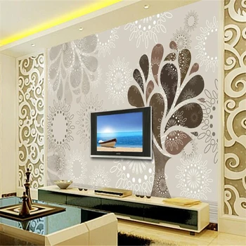 наклейка на стену с фотообоями beibehang на заказ, большая современная минималистичная ручная роспись, абстрактная фреска в виде дерева на стене гостиной Изображение 2