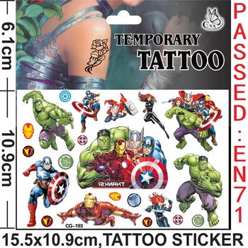 Наклейки с татуировками Disney The Avengers Капитан Америка Железный Человек Халк, временные татуировки для детей, боди-арт, Детские игрушки, Вечеринка по случаю дня рождения Изображение 2
