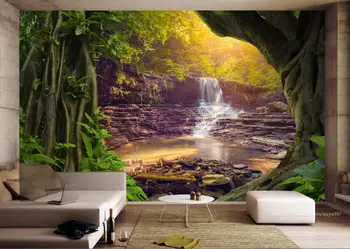 настройка фотообоев 3d пейзаж водопада в ванной комнате 3d настенные фрески обои пейзаж гостиной спальни обои Изображение 2
