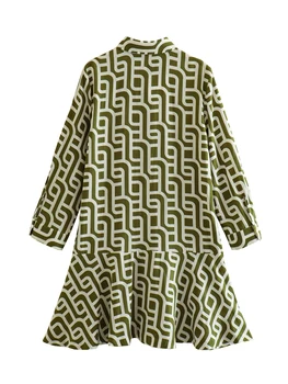 Новое летнее женское мини-платье с принтом TRAF 2023, отложной воротник, Однобортное Свободное платье Изображение 2