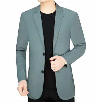 Новый мужской костюм однотонного цвета с длинными рукавами на двух пуговицах, модный тонкий пиджак из смеси хлопка A73 Изображение 2
