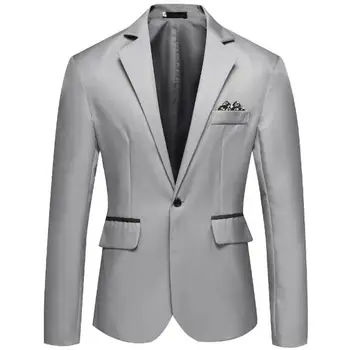 Новый Мужской костюм Однотонного цвета С Длинным рукавом, Однобортный Приталенный Пиджак Из Хлопчатобумажной смеси A77 Изображение 2