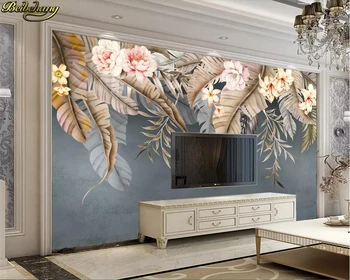 обои beibehang для гостиной на заказ Обои Nordic flower plant leaf настенная роспись на фоне телевизора papel de parede Изображение 2