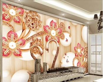 обои beibehang, домашний декор, 3D украшения, красота, бриллиант, лебедь, цветы, фон для гостиной, обои для стен, обои для гостиной 3d Изображение 2