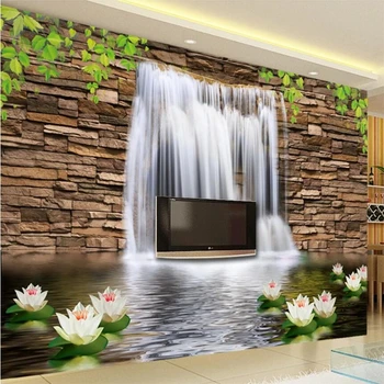 Обои beibehang на заказ крупномасштабный водопад лотоса 3D ТВ фон стены гостиной декоративная роспись papel de parede Изображение 2