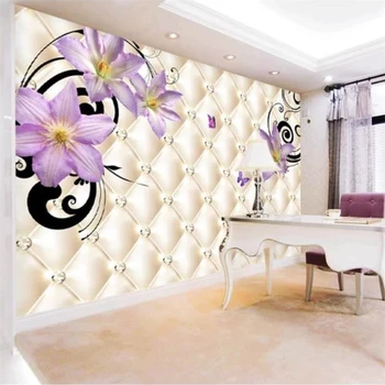Обои beibehang на заказ настенная роспись для гостиной спальни 3D стерео мягкая упаковка бриллиантовый цветок цветочный фон для украшения телевизора Изображение 2