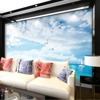 обои wellyu для стен 3D Голубое небо белые облака вид на пляж 3D ТВ обои на стену на заказ papel de parede para quart Изображение 2
