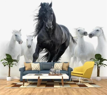 Обои на заказ 3d фрески современный минималистичный Мерседес черно-белая лошадь стена гостиная спальня Декоративные картины обои Изображение 2