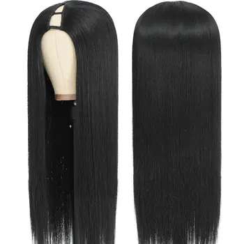 Парик Graww с прямой V-образной частью из натуральных бразильских человеческих волос, длинные парики для чернокожих женщин, волосы Remy 180 плотности, бесклеевые парики Изображение 2