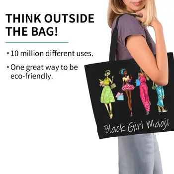 Переработанная волшебная сумка для покупок Black Girl, женская холщовая сумка-тоут через плечо, портативные сумки для покупок в африканских странах Изображение 2