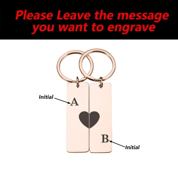 Персонализированный Брелок в виде сердца с пользовательскими инициалами для свадебных Влюбленных пар Парная цепочка для ключей Подруга Бойфренды Брелок для ключей Подарки Изображение 2