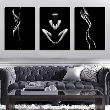 Плакаты боди-арта обнаженной женщины из 3 частей, Черно-белые настенные рисунки, украшения для дома, наклейки на стены, художественные работы, Картины, Модный подарок Изображение 2