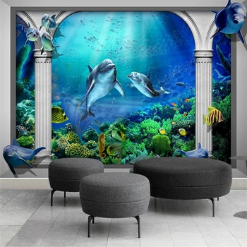 подводный мир wellyu, Морской аквариум, Римская колонна, 3D-телевизор на стене, Индивидуальные Большие настенные обои для окружающей среды Изображение 2