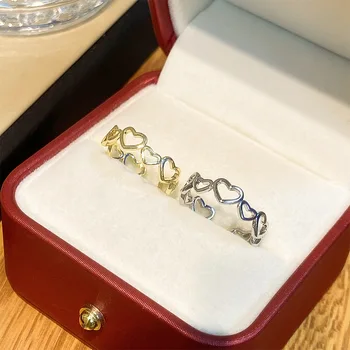 Полое кольцо Любви, женское кольцо ins Wind, простой дизайн, Позолоченное кольцо с сердечком, Индивидуальное кольцо для указательного пальца Изображение 2