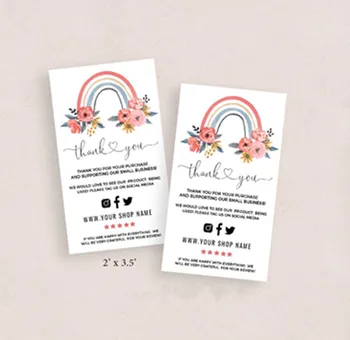 Пользовательская текстовая социальная карта, радуга, карточки с благодарностями за ваш заказ, персонализированная визитная карточка с логотипом Изображение 2