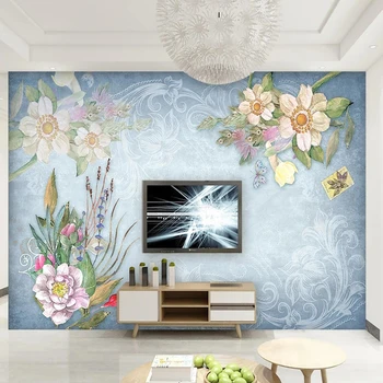 Пользовательские 3D Обои Европейские Винтажные цветочные синие Фрески Фон для гостиной Спальни Домашний Декор Настенная живопись Papel De Parede Изображение 2