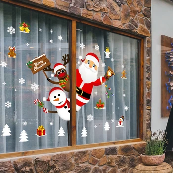 Рождественские наклейки на окна Веселые рождественские украшения для дома 2024 Рождественская наклейка на стену Рождественское новогоднее украшение 2023 y1 Изображение 2