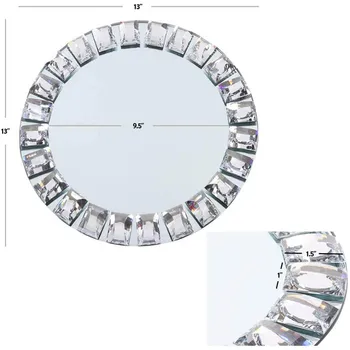 Серебряная зеркальная подставка для зарядного устройства, Круглая Зеркальная Стеклянная тарелка с бриллиантами, принадлежности для украшения свадьбы, Дня рождения, вечеринки Изображение 2