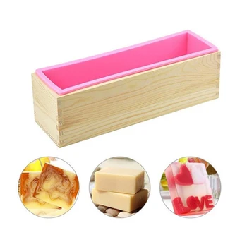 Силиконовая форма для мыла в деревянной коробке 1200 МЛ Прямоугольная Ручная работа DIY Холодильное Мыло Ароматерапия Гипсовые формы Принадлежности для мыловарения Изображение 2