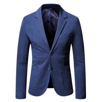 Синие мужские блейзеры Элегантные стильные 2023 с карманами Дизайнерские официальные деловые костюмы Куртки пальто Мужские Облегающие костюмы Hommes Изображение 2