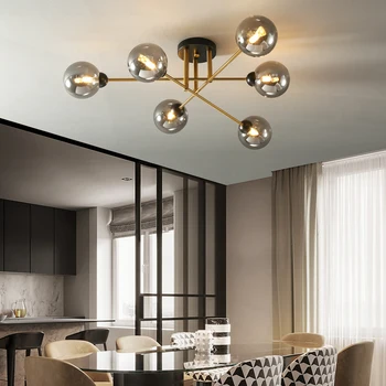 Современный Скандинавский дизайн Светодиодная люстра для гостиной спальни Столовой Кухни Потолочный подвесной светильник Gold Glass Ball G9 Light Изображение 2