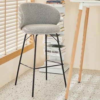 Современный фланелевый барный стул для кухни, барная мебель для дома, простой дизайнерский табурет для стойки регистрации, Металлические кованые стулья с высокими ножками Изображение 2
