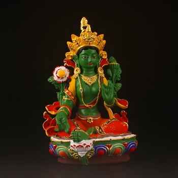 Статуи Бодхисаттвы Тары, Раскрашенные смолой, Трех Видов Защиты Семьи, Непал/Тибет/Индия, Зеленые Изображение 2