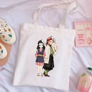 Сумки для покупок из японского аниме с принтом Demon slayer, продуктовые сумки, сумки многоразового использования, сумки для покупок, сумки для покупок многоразового использования Изображение 2