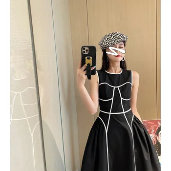 То же самое платье Xiaojing в стиле французской Хепберн, женское летнее дизайнерское платье, Маленькое Уникальное длинное платье, уникальное платье высокого уровня Изображение 2